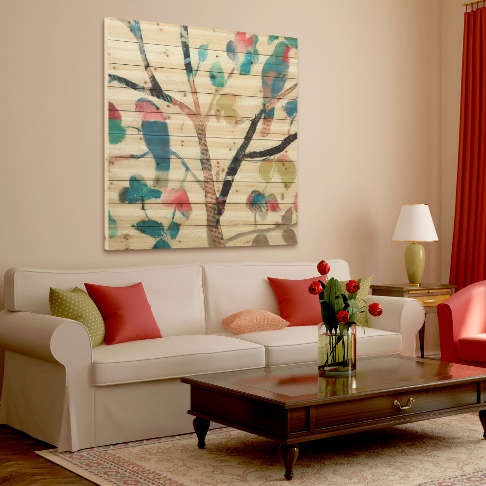"Woodland Story 1" Wall Art Printed On Solid Fir Wood Planks