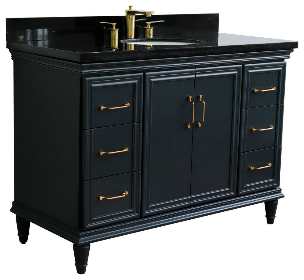 49" Single Sink Vanity, Dark Gray Finish With Black Galaxy Granite