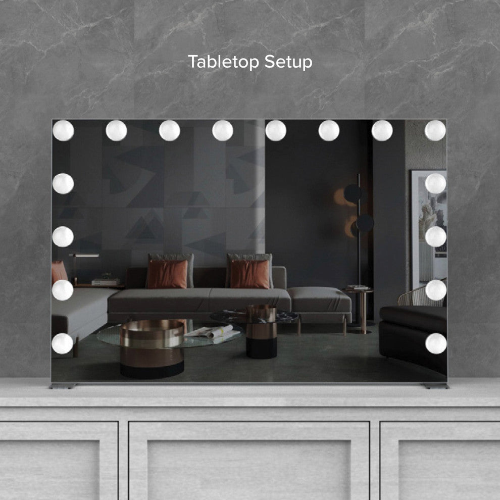 Glamour Tri Tone Wide LED Makeup Mirror with Lights, Black