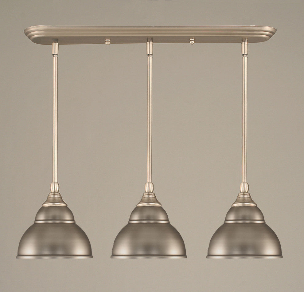 3 Light Mini Pendant, 7" Double Bubble Metal Shade Glass