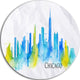 Chicago Blue Green Silhouette, Cityscape Disc Metal Wall Art, 23"