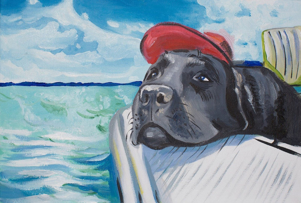 "Sailing Lab" Painting Print on Wrapped Canvas, 18"x12"
