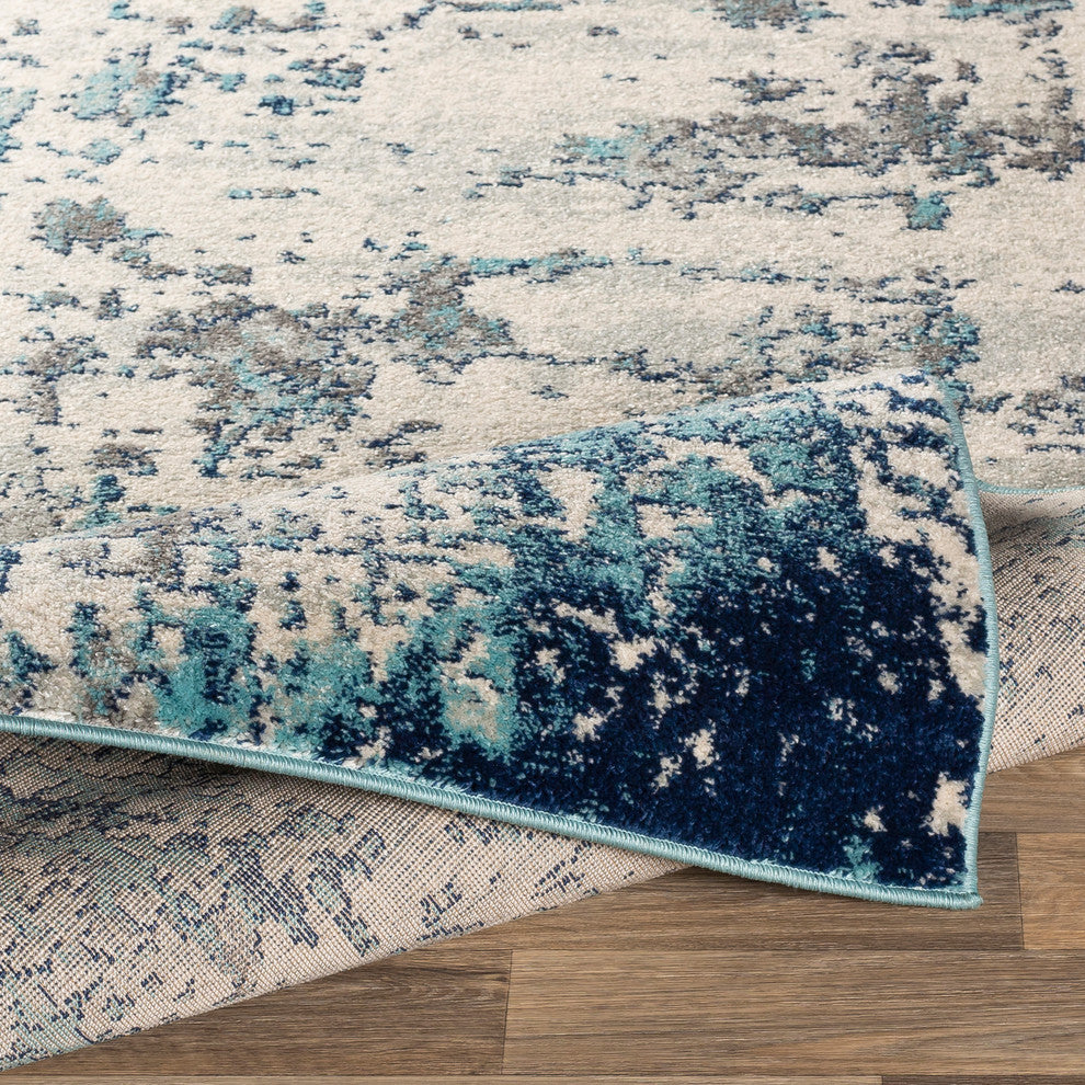 Surya Sunderland SUN-2300 6'7"x9' Rug, Navy/Aqua/Light Gray/White/Medium Gray