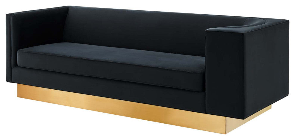 Sofa, Black, Velvet, Modern, Mid Century Living Hotel Lounge Cafe Lobby