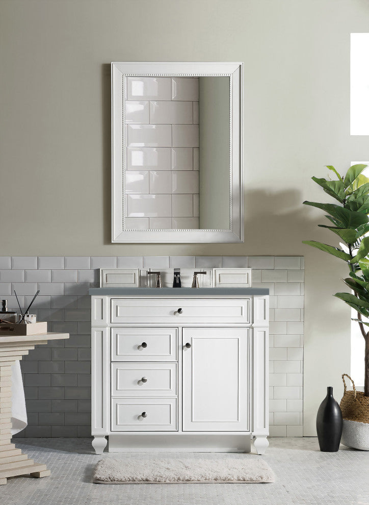 James Martin 157-V36-BW-3CBL Bristol 36" Single Vanity Bright White Quartz Top
