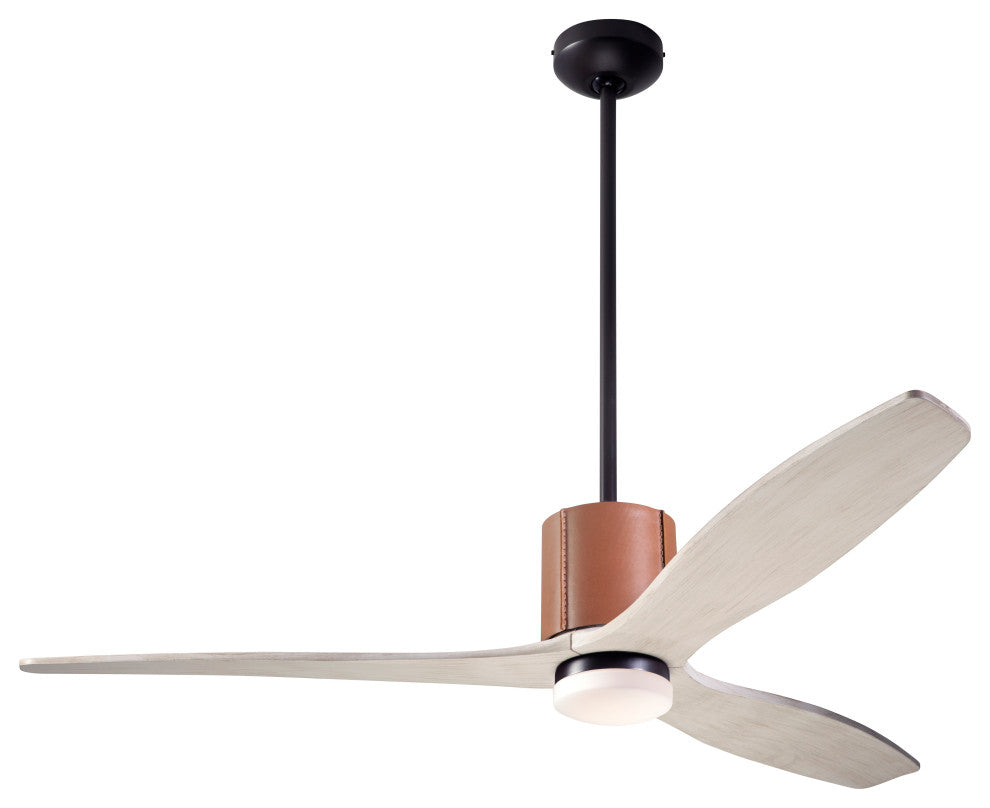 LeatherLuxe Fan, Bronze/Tan, 54" Whitewash Blades With LED, Wall Control