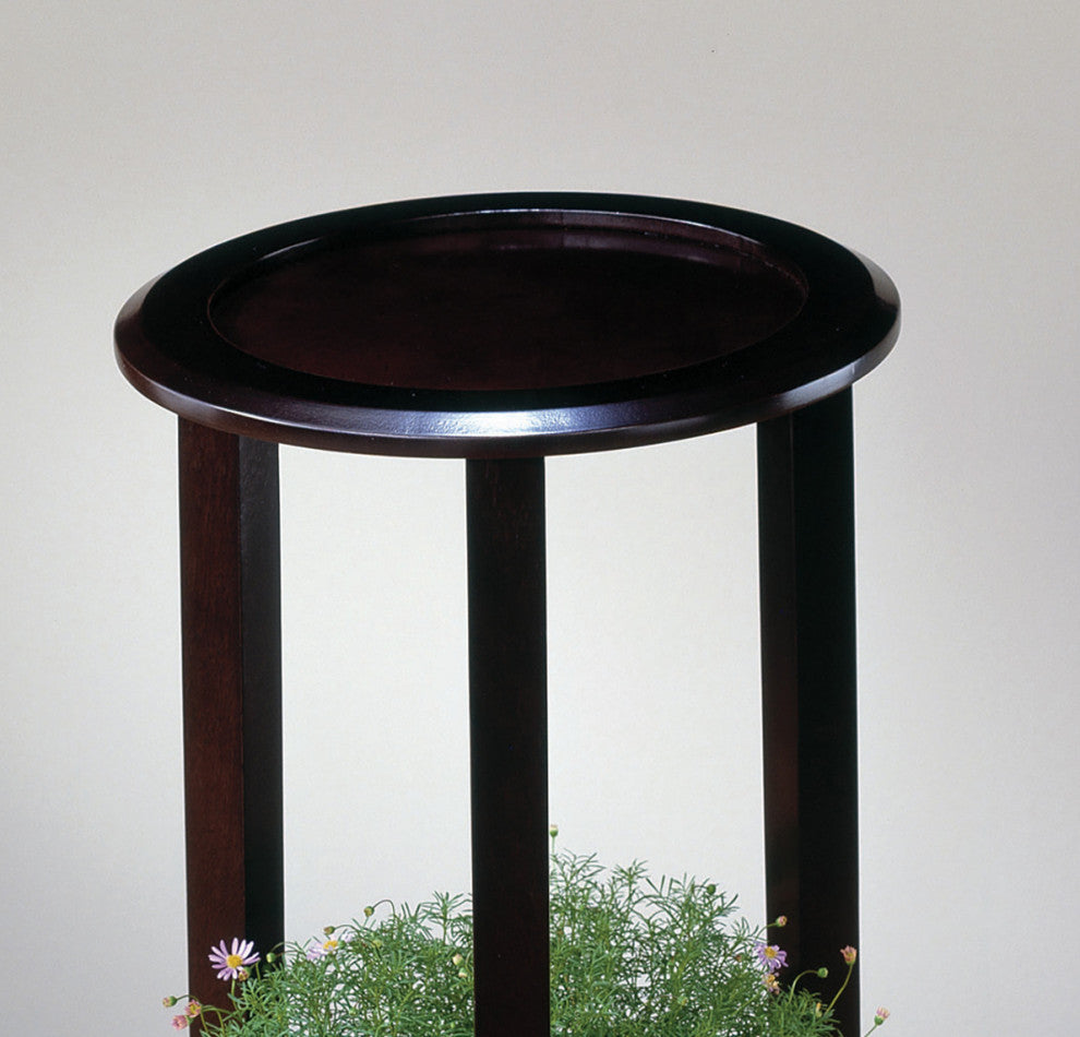 Round Accent Table with Bottom Shelf, Espresso
