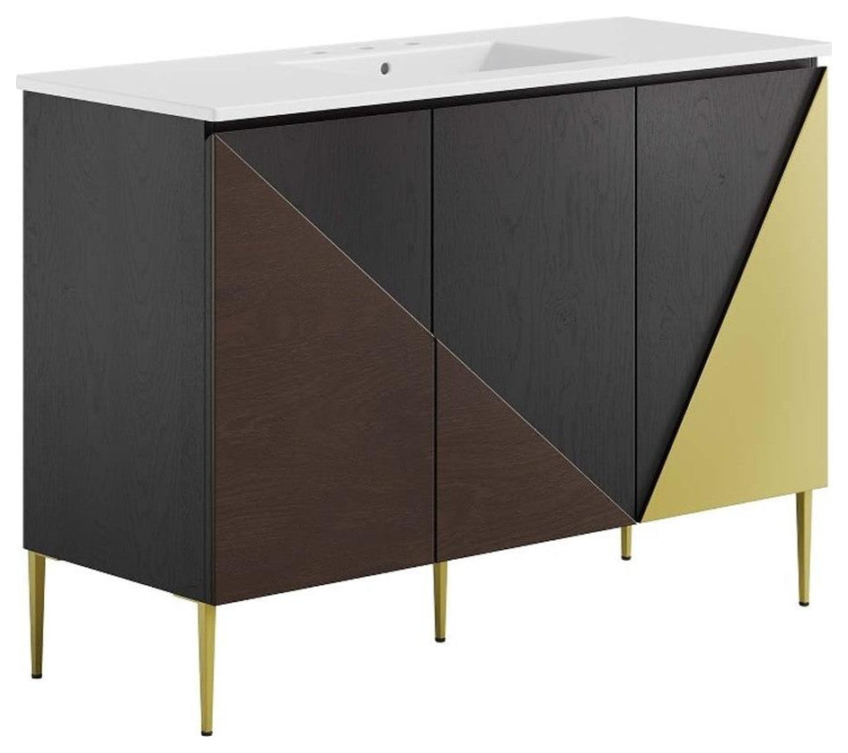 Modway Alchemist 48" Single Sink Modern Wood Bathroom Vanity in White and Black