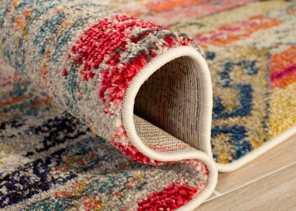 Safavieh Monaco Collection MNC222 Rug, Light Grey/Multi, 6'7" Round