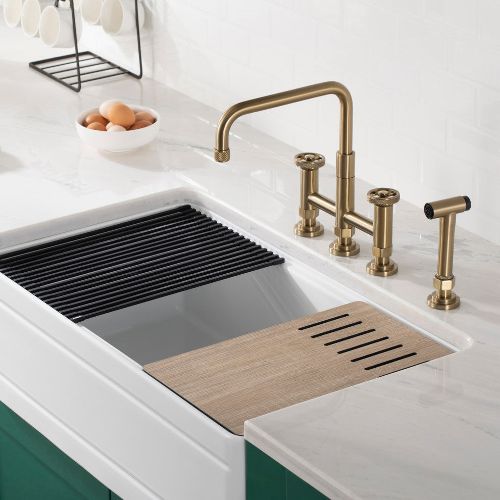 Urbix Bridge Kitchen Faucet, Brushed Gold