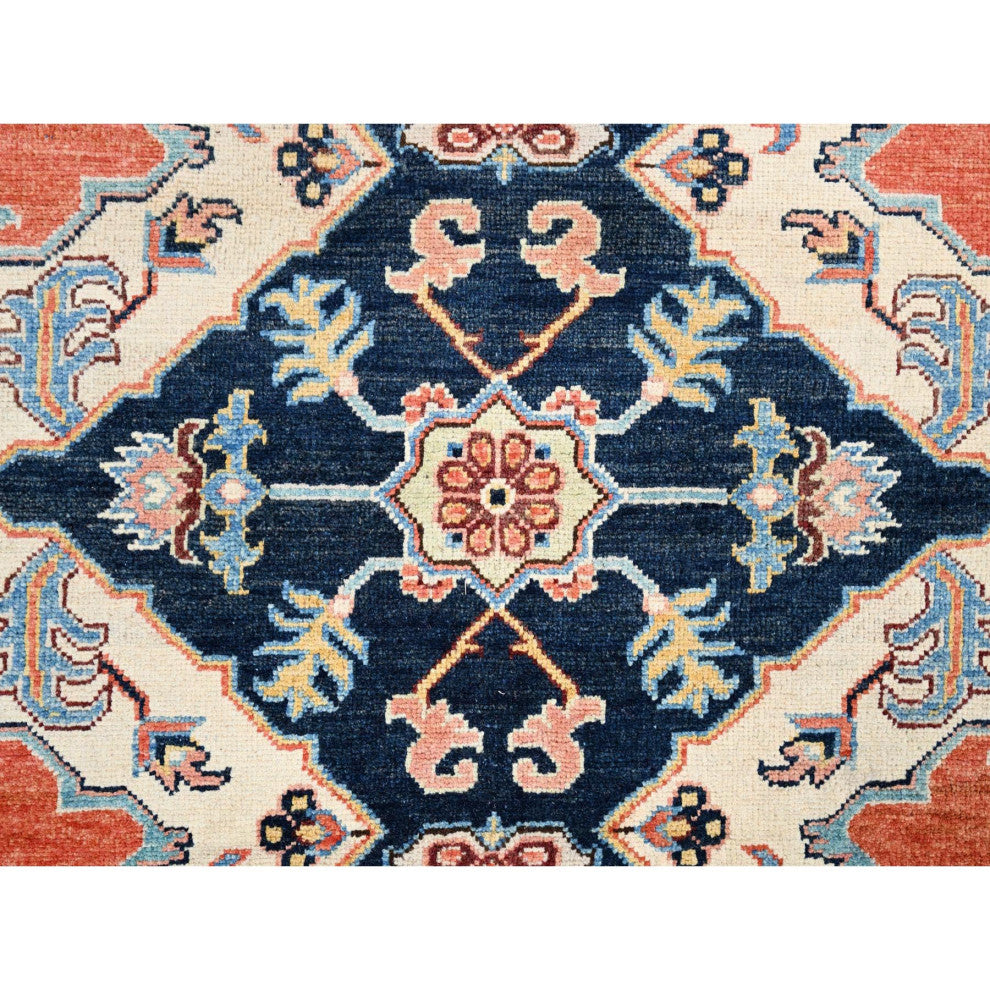 Orange, Soft Wool, Afghan Peshawar, Hand Knotted, Oriental Rug, 8'x9'10"