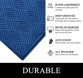 A1HC Superior Absorbant Polypropylene Doormat, Blue Checkered, 18"x30"