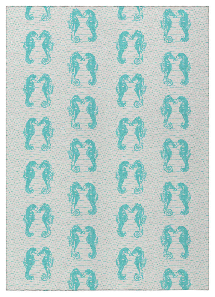 Indoor/Outdoor Seabreeze SZ15 Teal Machine Washable 3' x 5' Rug
