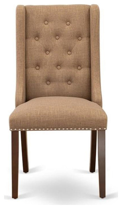 East West Furniture Forney 38" Fabric Dining Chairs in Mahogany/Brown (Set of 2)