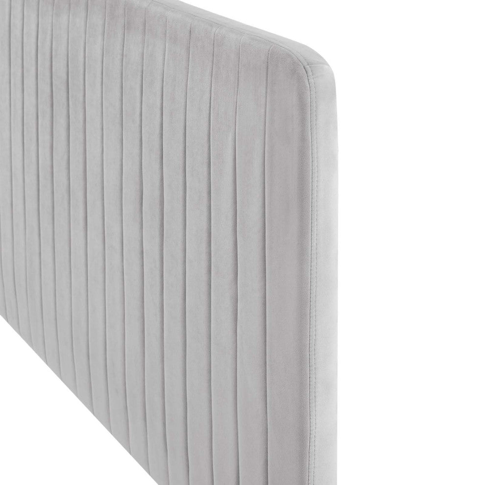 Tufted Headboard, King Size, Velvet, Light Gray, Modern Contemporary
