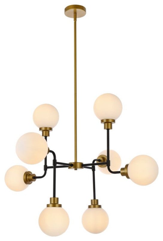 Helen 8-Light Pendant, Black With Brass With Frosted Shade