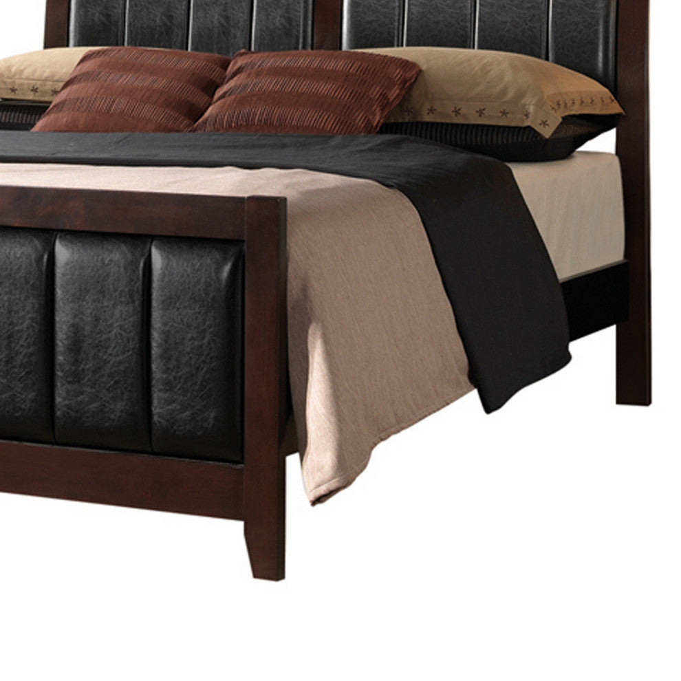 Benzara BM216113 Leatherette Padded Queen Size Bed With Vertical Channels, Brown