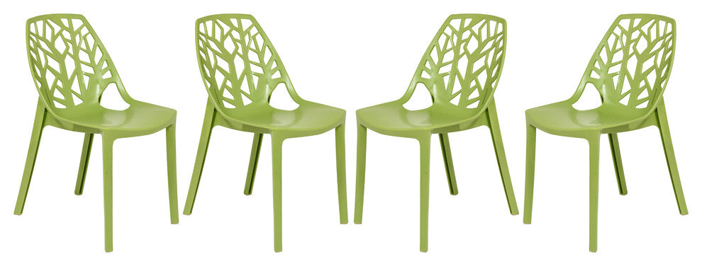 Leisuremod Cornelia Hollow Back Dining Side Chair, Set of 4, Green