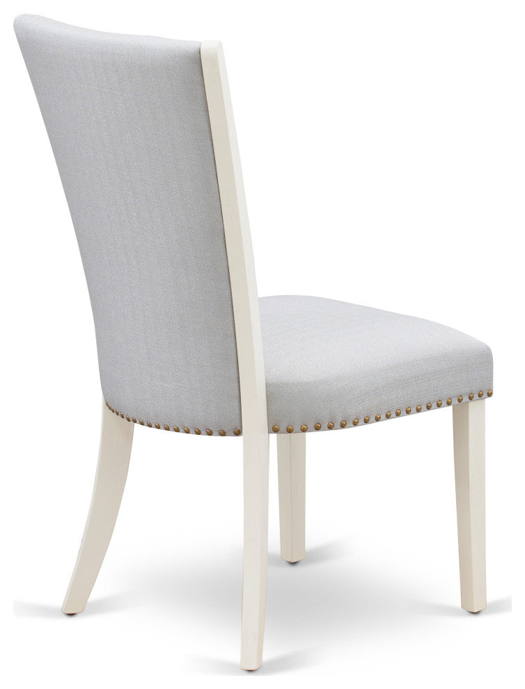 Set Of 2, Upholstered Chair- Parson Chairs, Linen White Wood Frame, Grey Seat