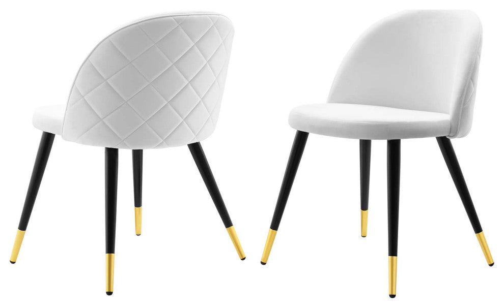 Side Dining Chair, Set of 2, Velvet, White, Cafe Bistro Restaurant Hospitality