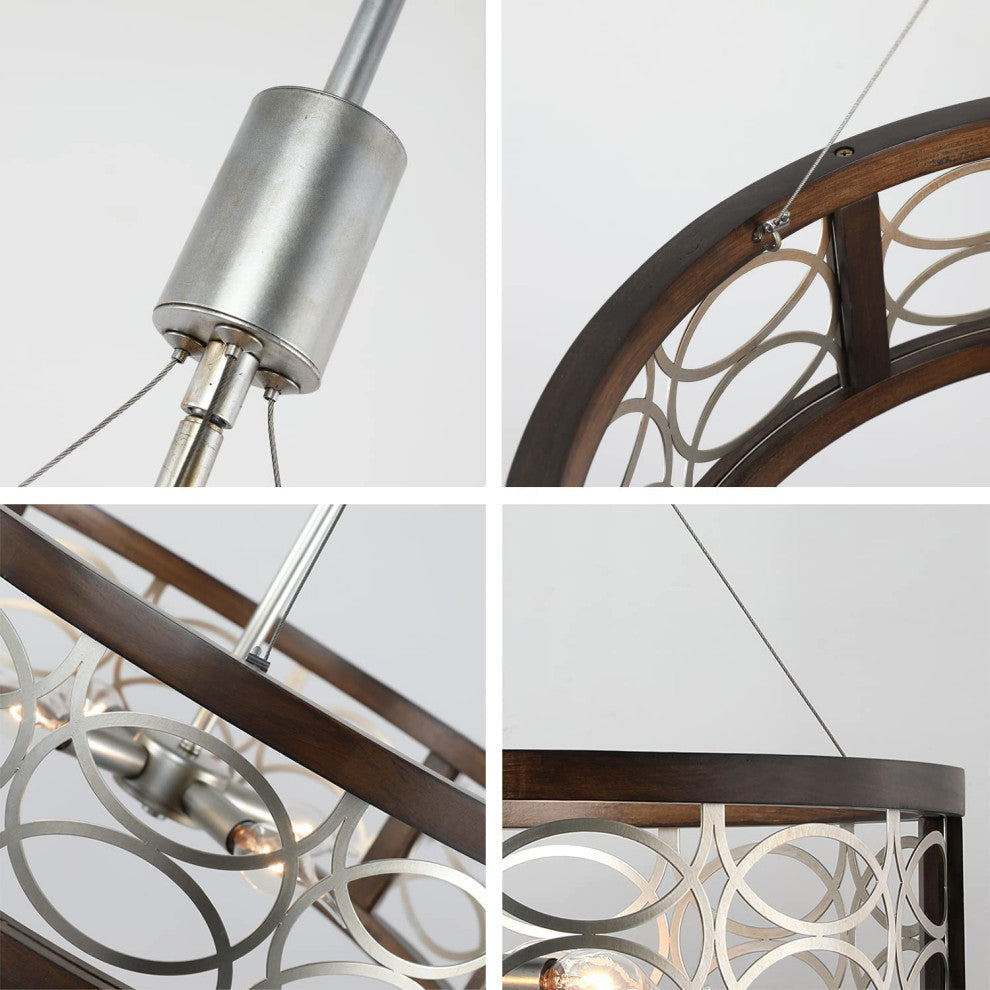 4 Light Farmhouse Dining Chandelier Drum Round Pendant Light With Chrome Finish