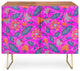 Deny Designs Summer Batik Fuchsia Credenza, Walnut, Gold Steel Legs