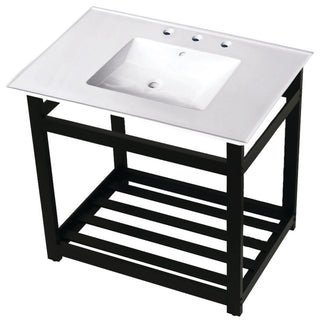 Kingston Brass VWP3122W8A-SET 31"W Ceramic Console Sink - White / Matte Black