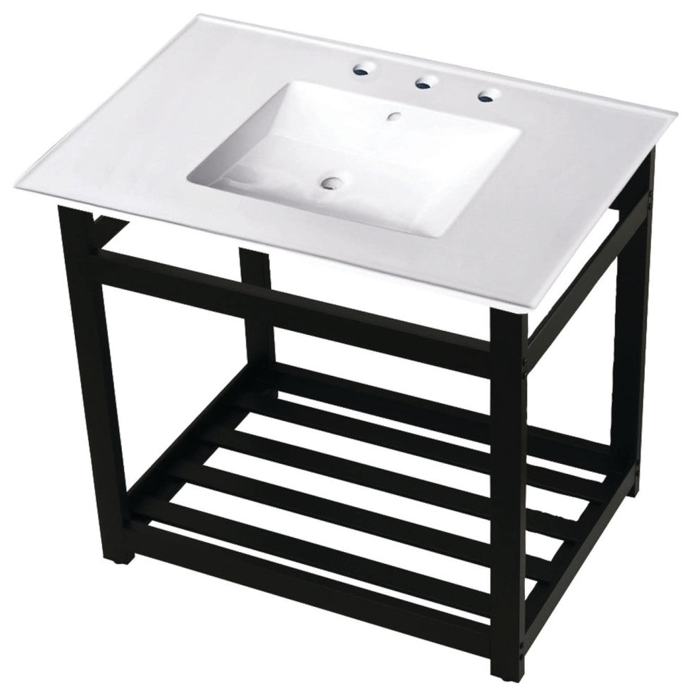 Kingston Brass VWP3122W8A-SET 31"W Ceramic Console Sink - White / Matte Black