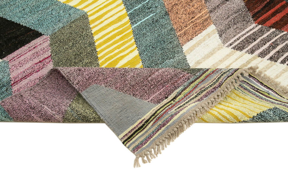 Rug N Carpet - Handmade Turkish 6' 11'' x 9' 10'' Modern Design Wool Kilim Rug