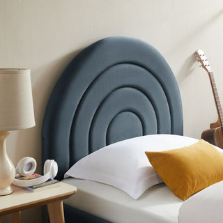 Solana Arched Performance Velvet Twin Platform Bed, Cadet Blue