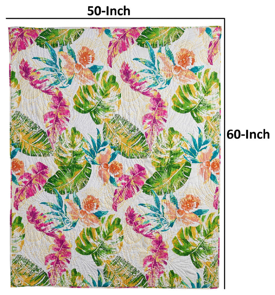 Benzara BM293446 Throw Blanket, Tropical Palm Leaves, Vibrant Green, Blue