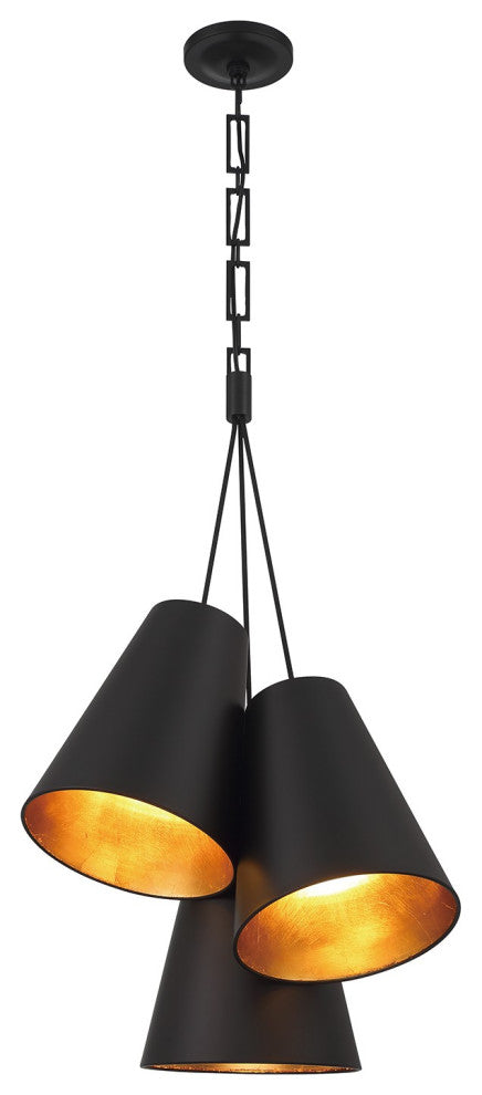 Alston 3-Light Pendant, Matte Black/Antique Gold