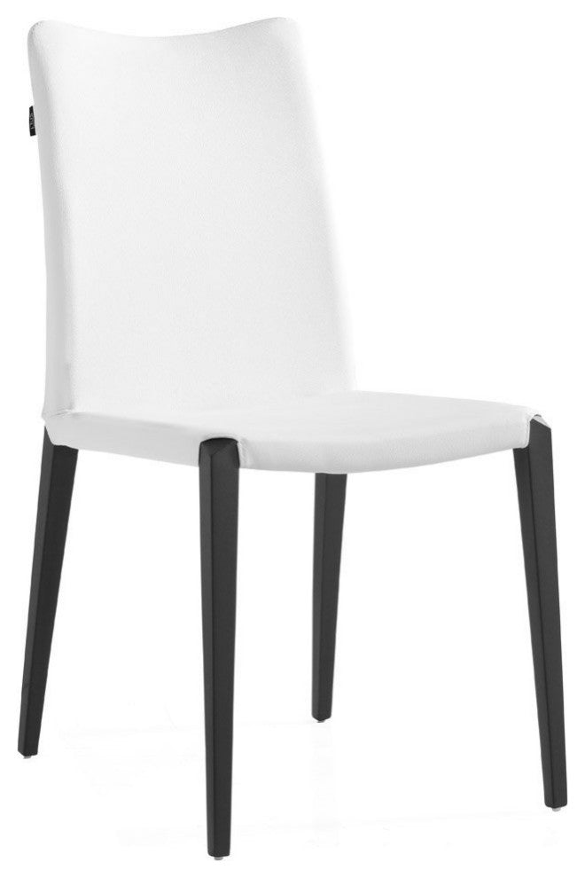 Modern Jordan Dining Chair in White Leatherette and Matte Black Steel Base