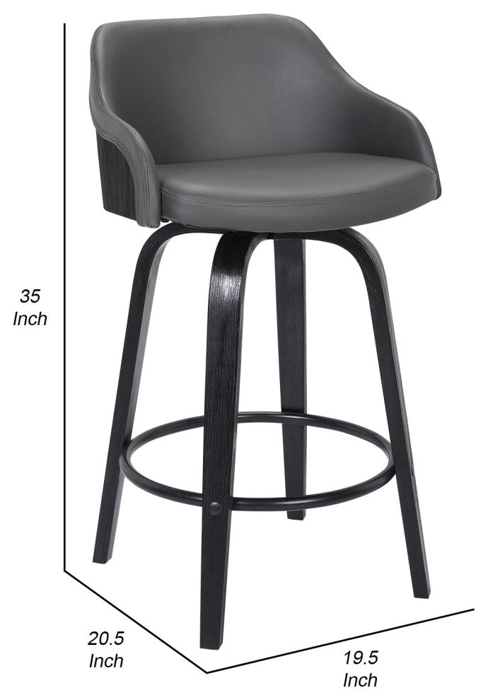 26 Inch Wooden and Leatherette Swivel Barstool, Black and Gray