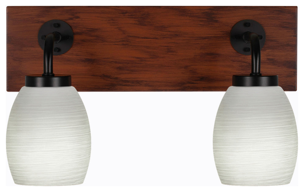 Oxbridge 2-Light Bath Bar, Matte Black & Painted Wood-look Metal/White Linen