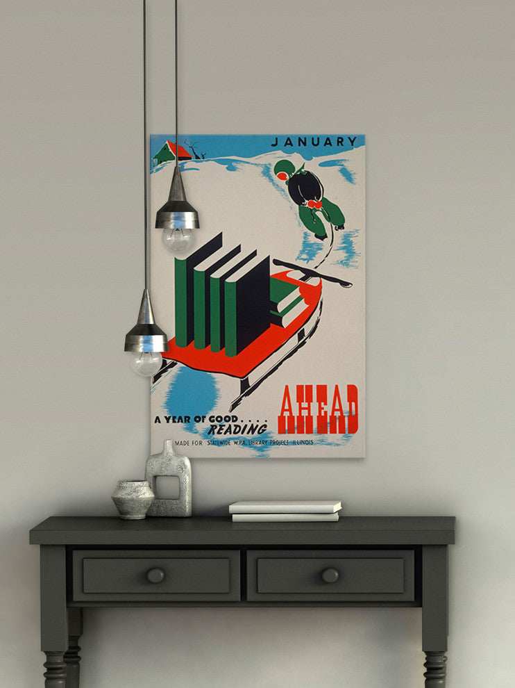 "Good Reading Ahead" Painting Print on Wrapped Canvas, 20"x30"