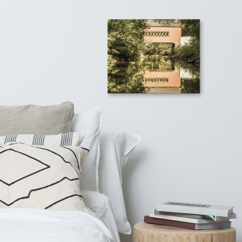 The Reflection of Wooddale Covered Bridge Aged Canvas Wall Art Print, 16" X 20"
