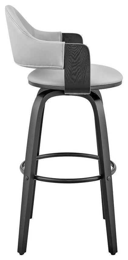 Daxton 26 Gray Faux Leather and Black Wood Bar Stool