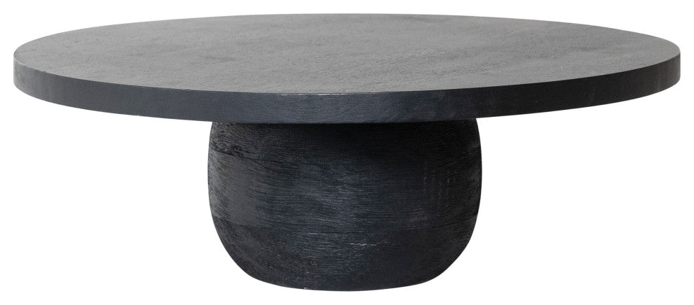 Round Mango Wood Pedestal, Black