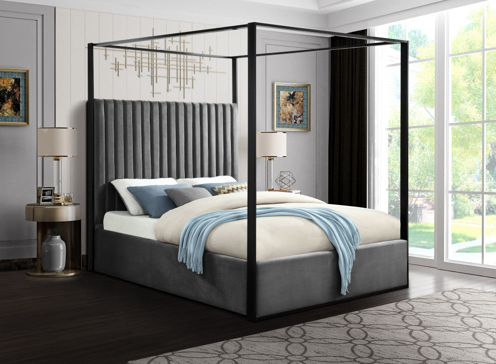 Jax Velvet Bed, Gray, Queen