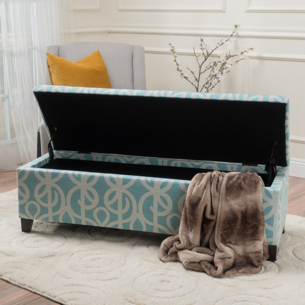 GDF Studio Clor Chic and Modern Storage Ottoman, Azure & White Pattern