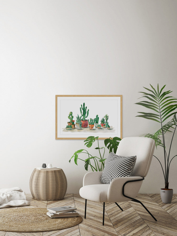 "Potted Cacti" Framed Painting Print, 36"x24"