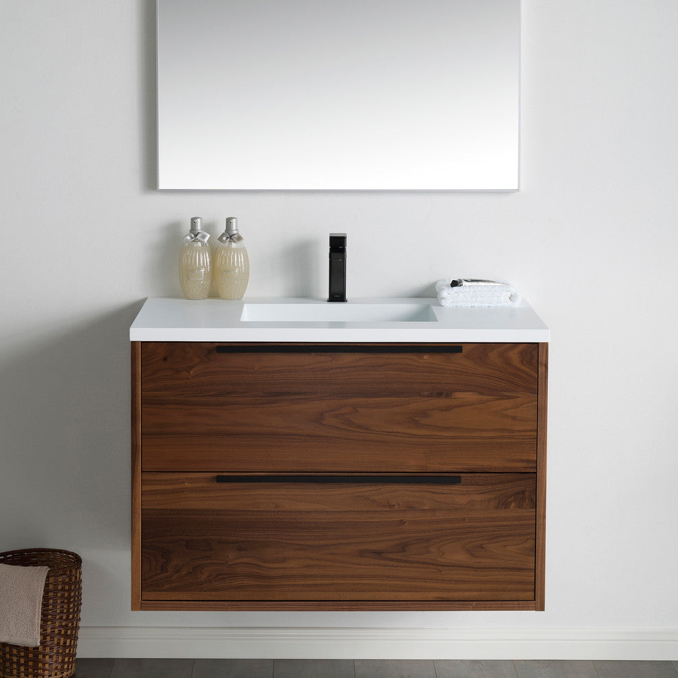 Vanity Alfred 37 With Integrated Solid Surface counter top, American Walnut, Bru