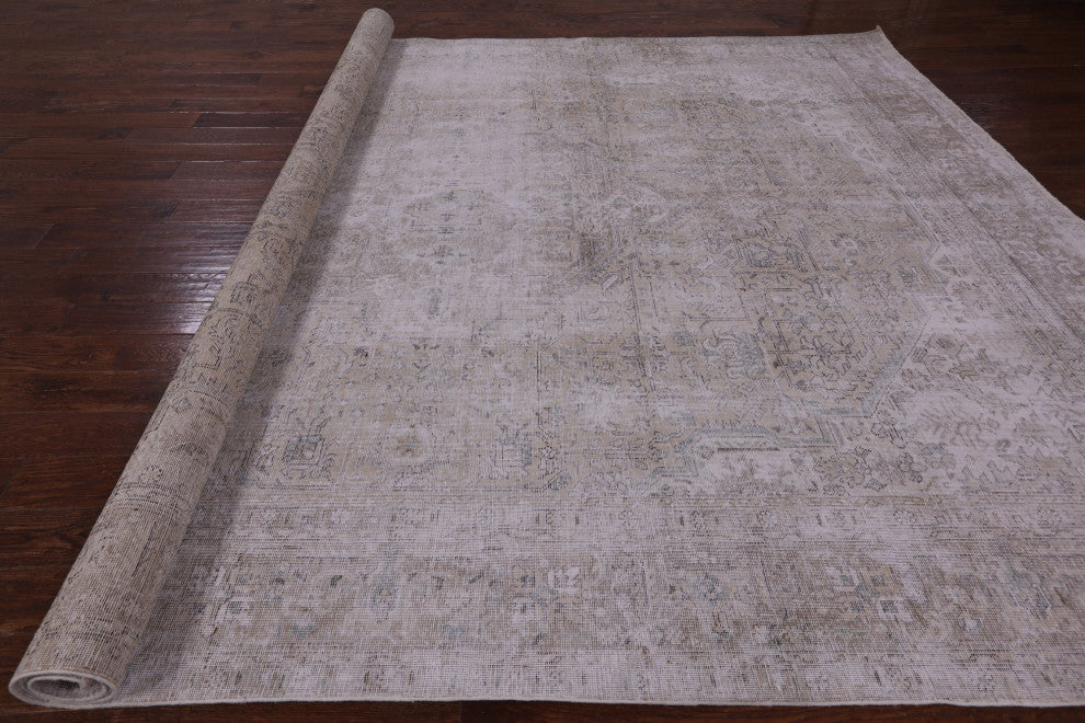 9' 9" X 12' 1" Handmade Persian Vintage White Wash Area Rug Q4636