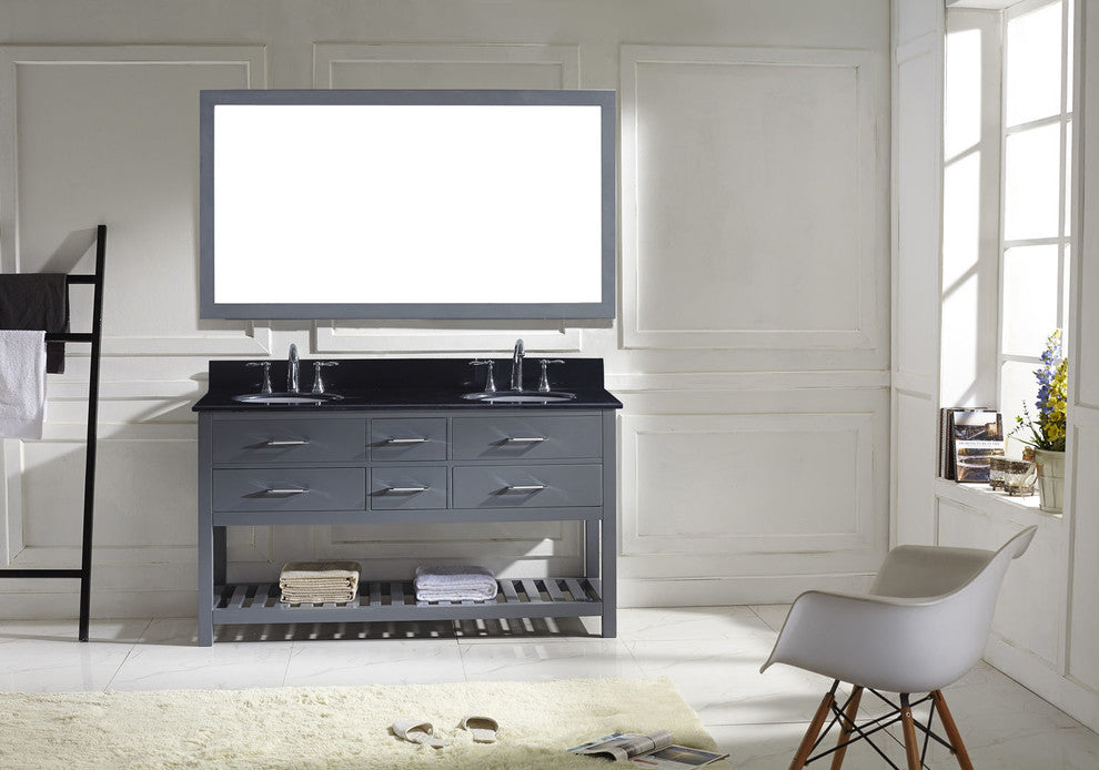 Virtu Caroline Estate 60" Double Bathroom Vanity, Gray, Mirror