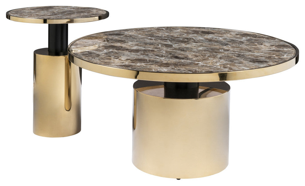 Taylor Round Pedestal Coffee Table, Brown and Gold