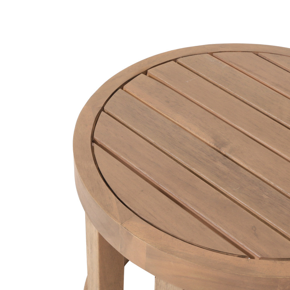 Aston Outdoor Acacia Wood 3 Piece Chat Set With Cushions, Beige and Brown Wash