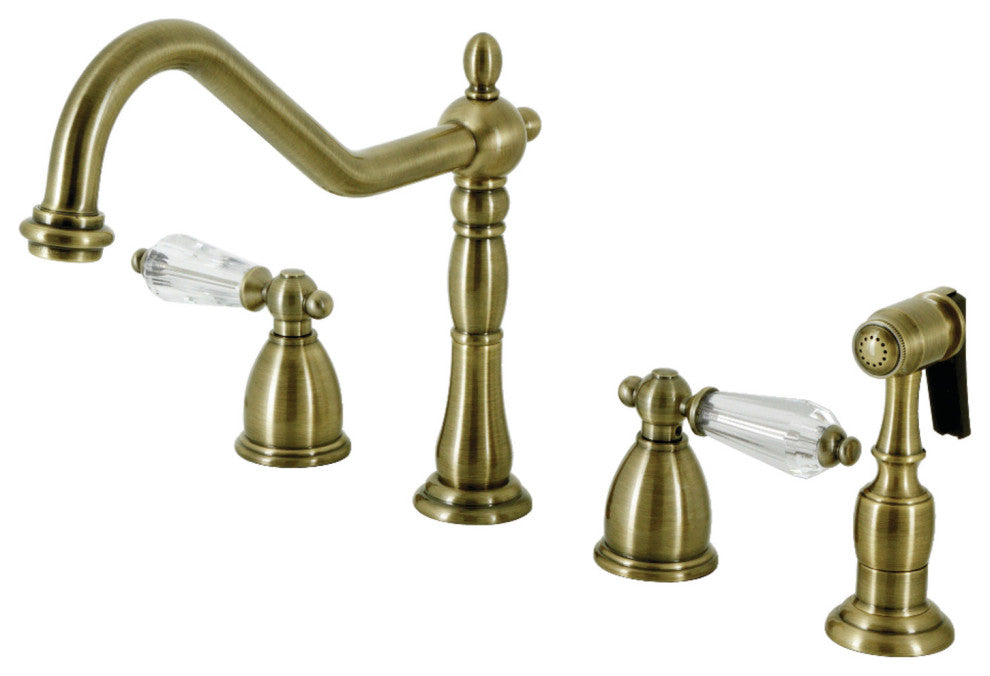 Kingston Brass KB1793WLLBS Widespread Kitchen Faucet, Brass Sprayer