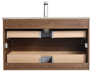 Wall Mounted Bathroom Vanity and Sink, Floating Bath Vanity with Sink, Brown Walnut, 36'' Ceramic Sink
