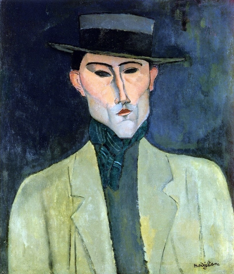 Amedeo Modigliani Man witih Hat, Gallery Wrapped Canvas Print, 20"x25"